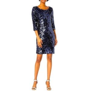 NWT BBDakota Leila navy oval sequin bodycon 3/4 sleeve dress above knee medium